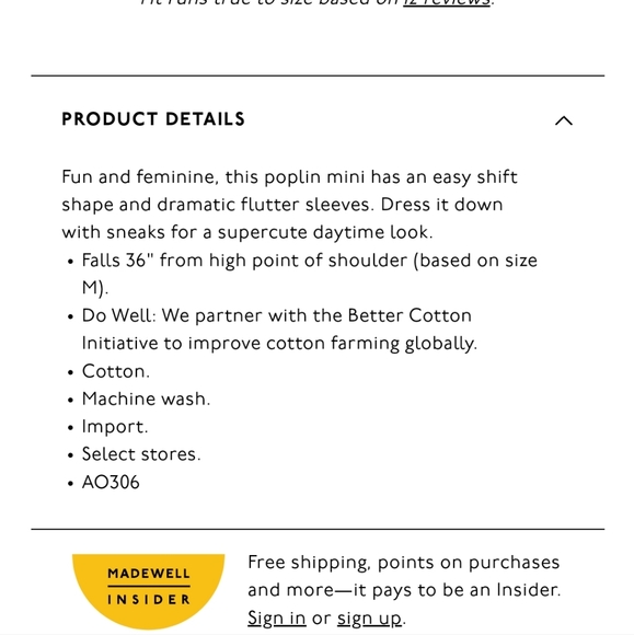 Madewell Poplin Flutter-Sleeve Shift Dress XS - Picture 4 of 4